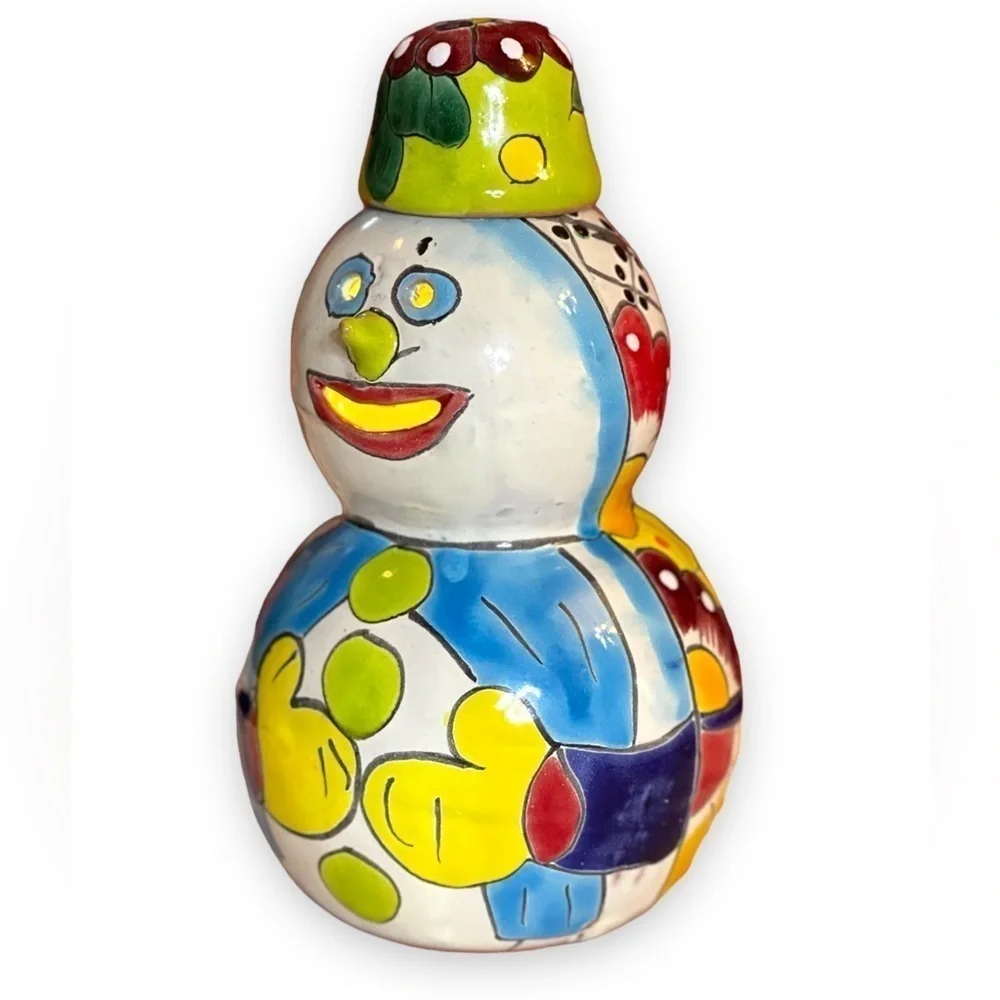 Handmade Ceramic Luminary Snowmen Talaveras Mexico